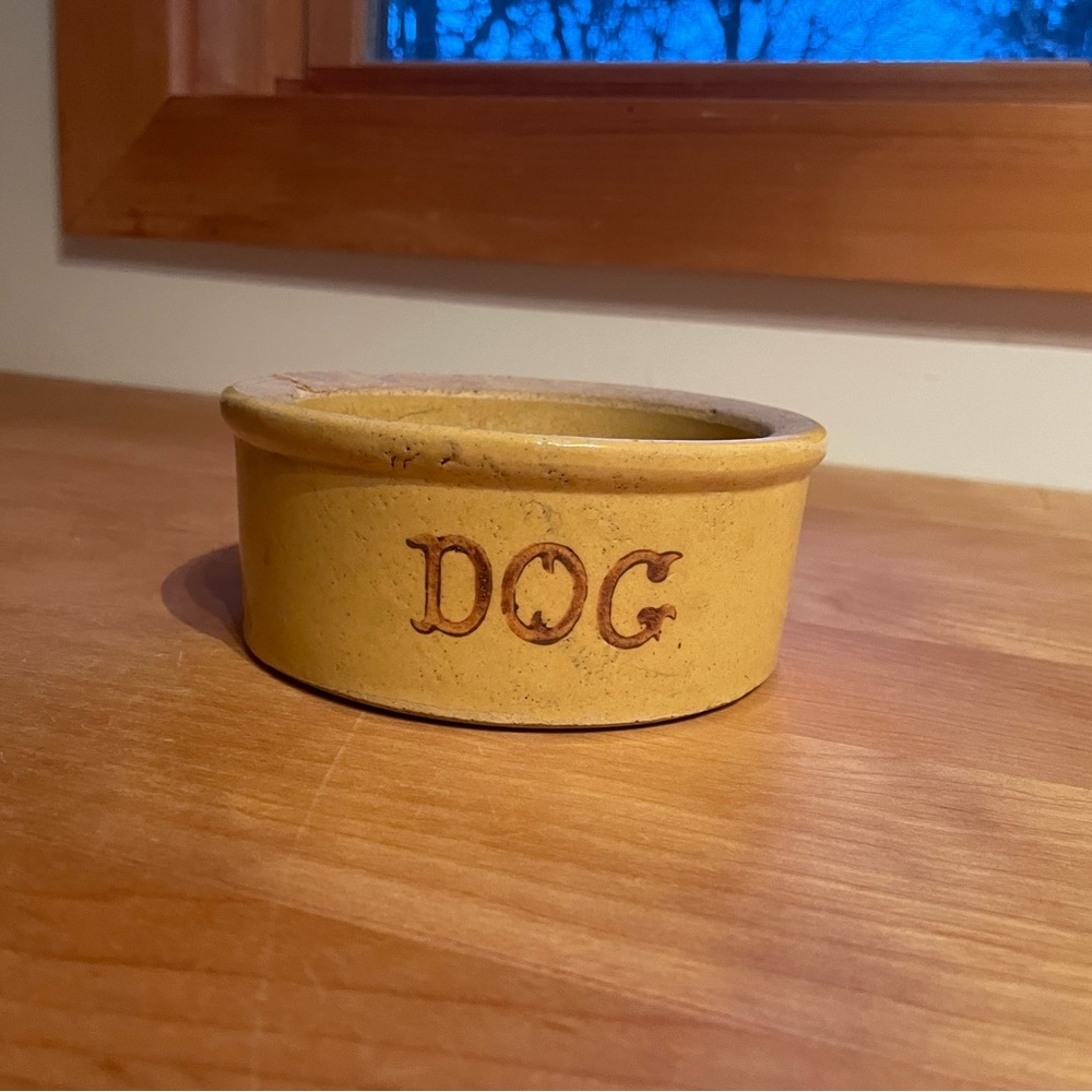 Vintage Yellow Ceramic Dog Bowl